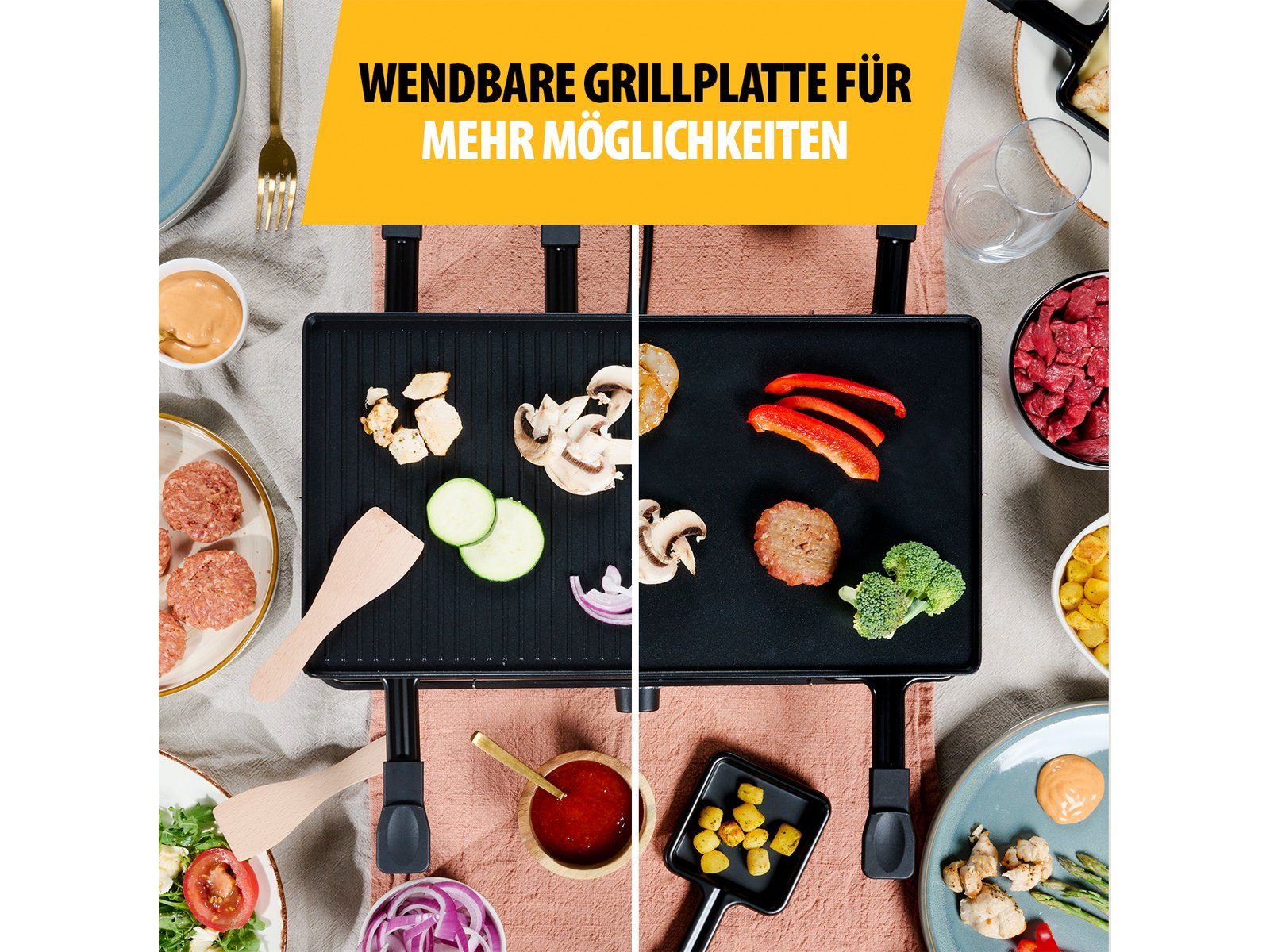 Tristar Raclette, 1400 W, Gerät für 2-8 Personen Tischgrill Grillplatte wendbar Camping geeignet
