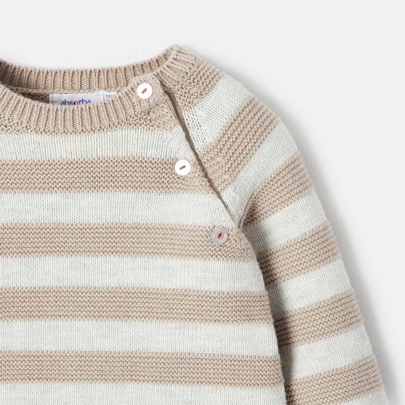 Pull à rayures en tricot beige bébé garçon Absorba
