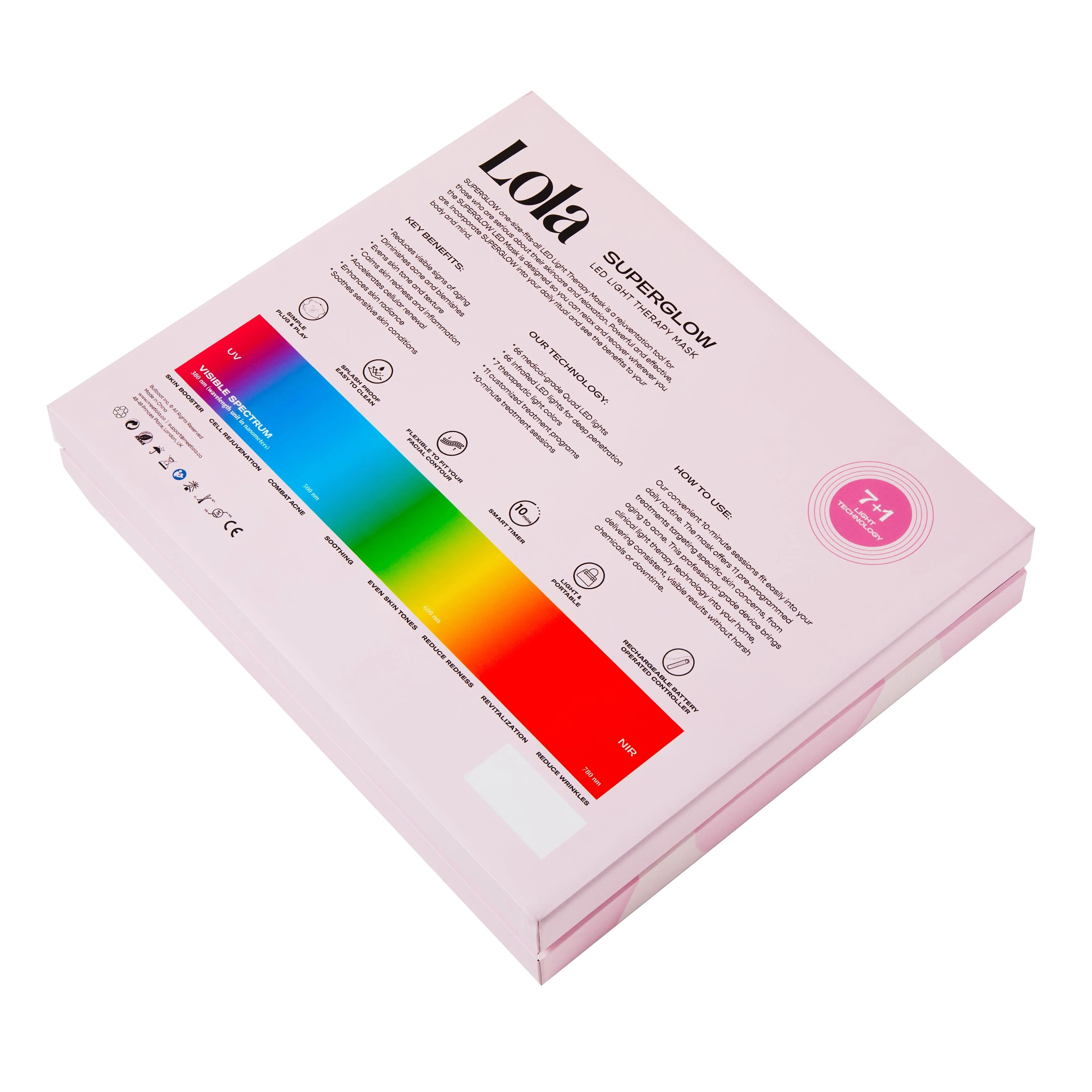 Superglow LED-lysterapimaske - Skønhedsapparat, 24-timers lysende ansigtsbehandling, 24-timers anti-rynke ansigtsbehandling