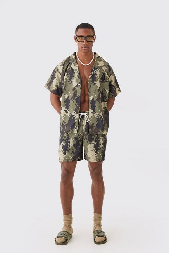 Kastiges Ripstop Camouflage Hemd & mittellange Badehose