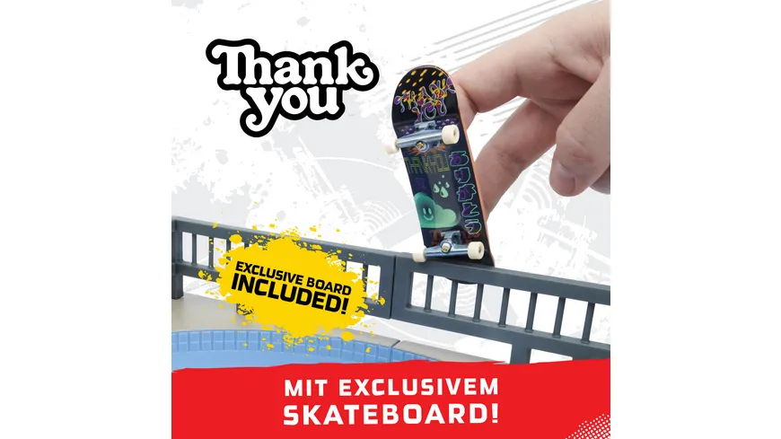 Tech Deck - Mega Bowl, Finger-Skateboard-Rampe mit original Fingerboard der Marke Thank You