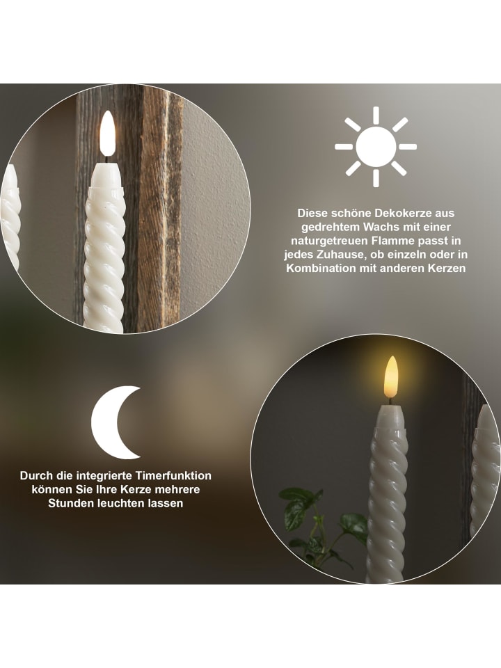 STAR Trading LED Stabkerze Flamme Swirl 4er Set aus Wachs, braun in Braun,Grau günstig kaufen onesize