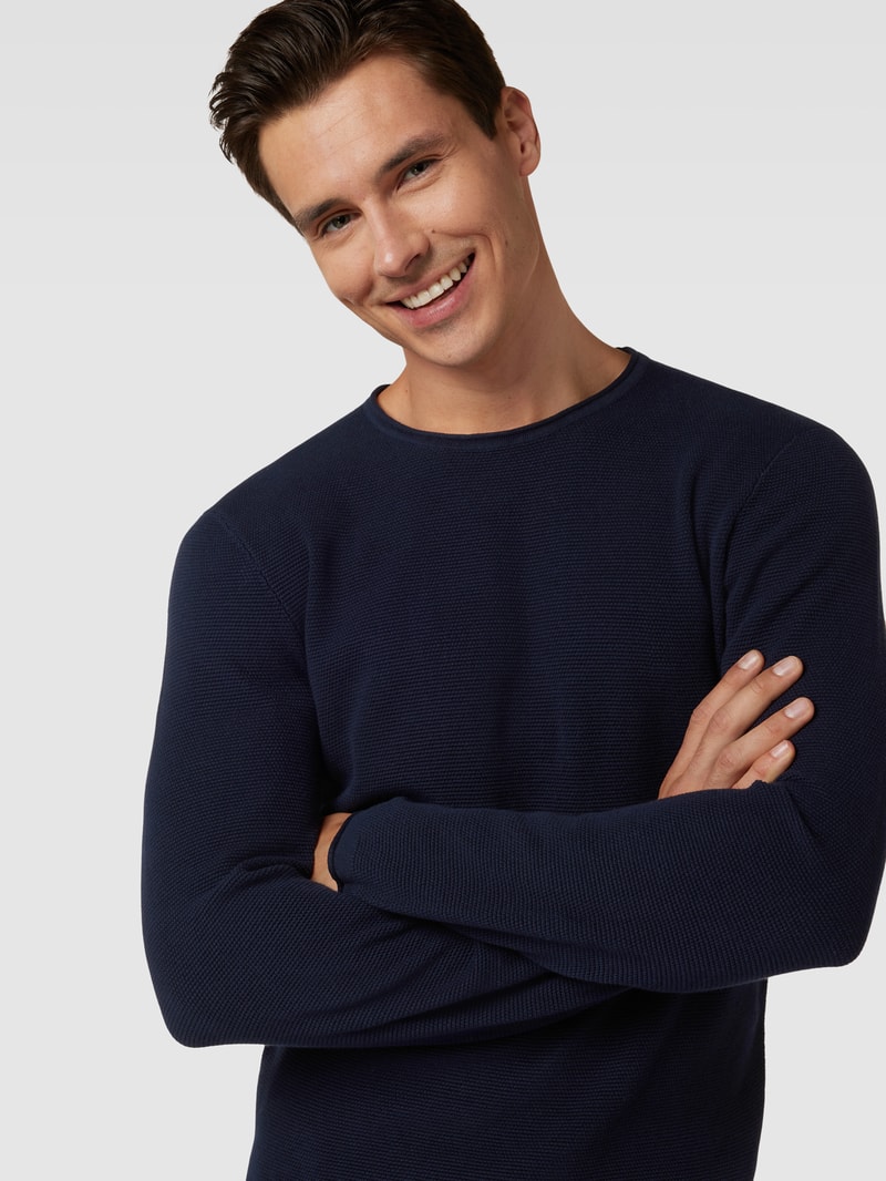 Strickpullover mit Rundhalsausschnitt in marineblau