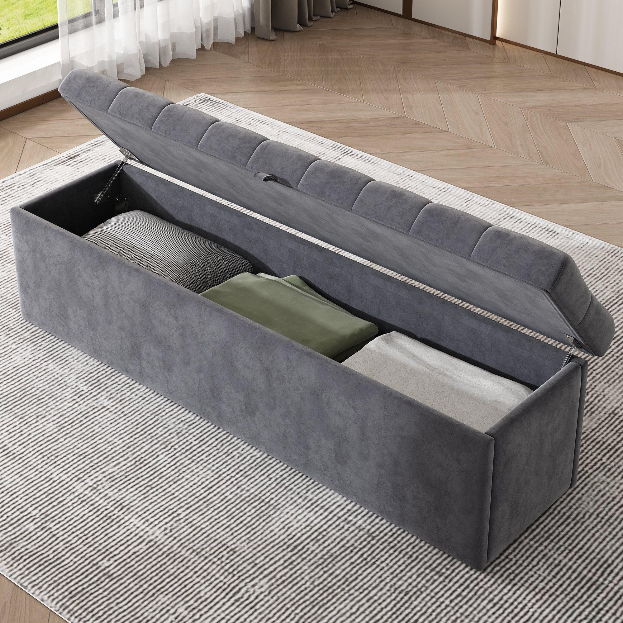 WISHDOR Polsterbett Doppelbett Stauraumbett (grau 138 x 41 x 42 cm), Bank mit Stauraum Betthocker Polsterbank