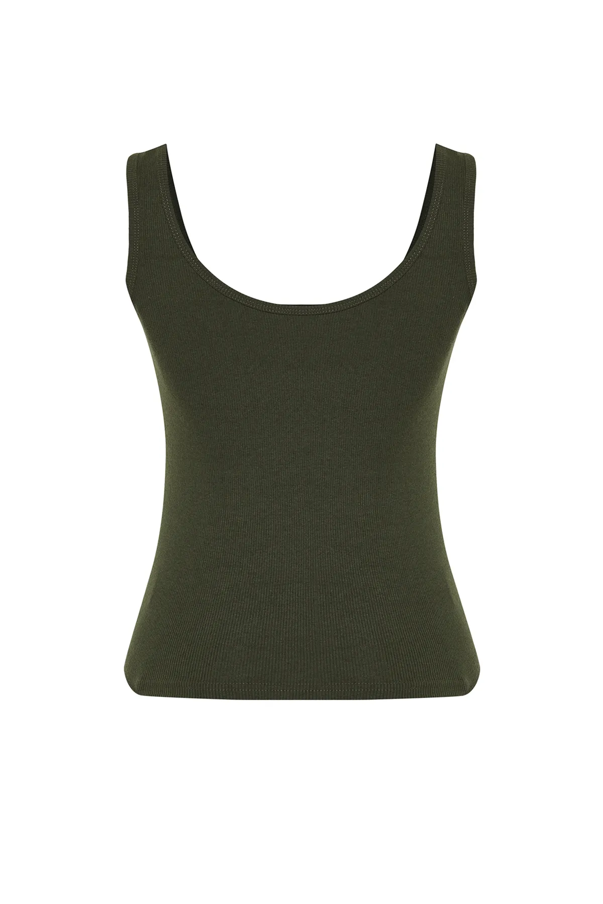 Trendyol Collection  Khakifarbenes, geripptes, flexibles Strickunterhemd mit Pool-Ausschnitt TWOSS22AL0042