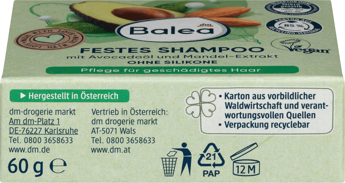 Festes Shampoo Avocado Mandelmilch, 60 g