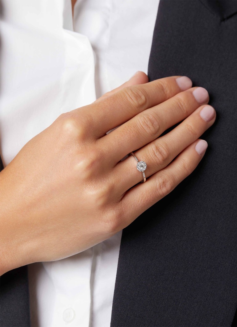 Anello Diamond Point in oro bianco, diamante da 0,20 ct, motivo Cuori e Frecce