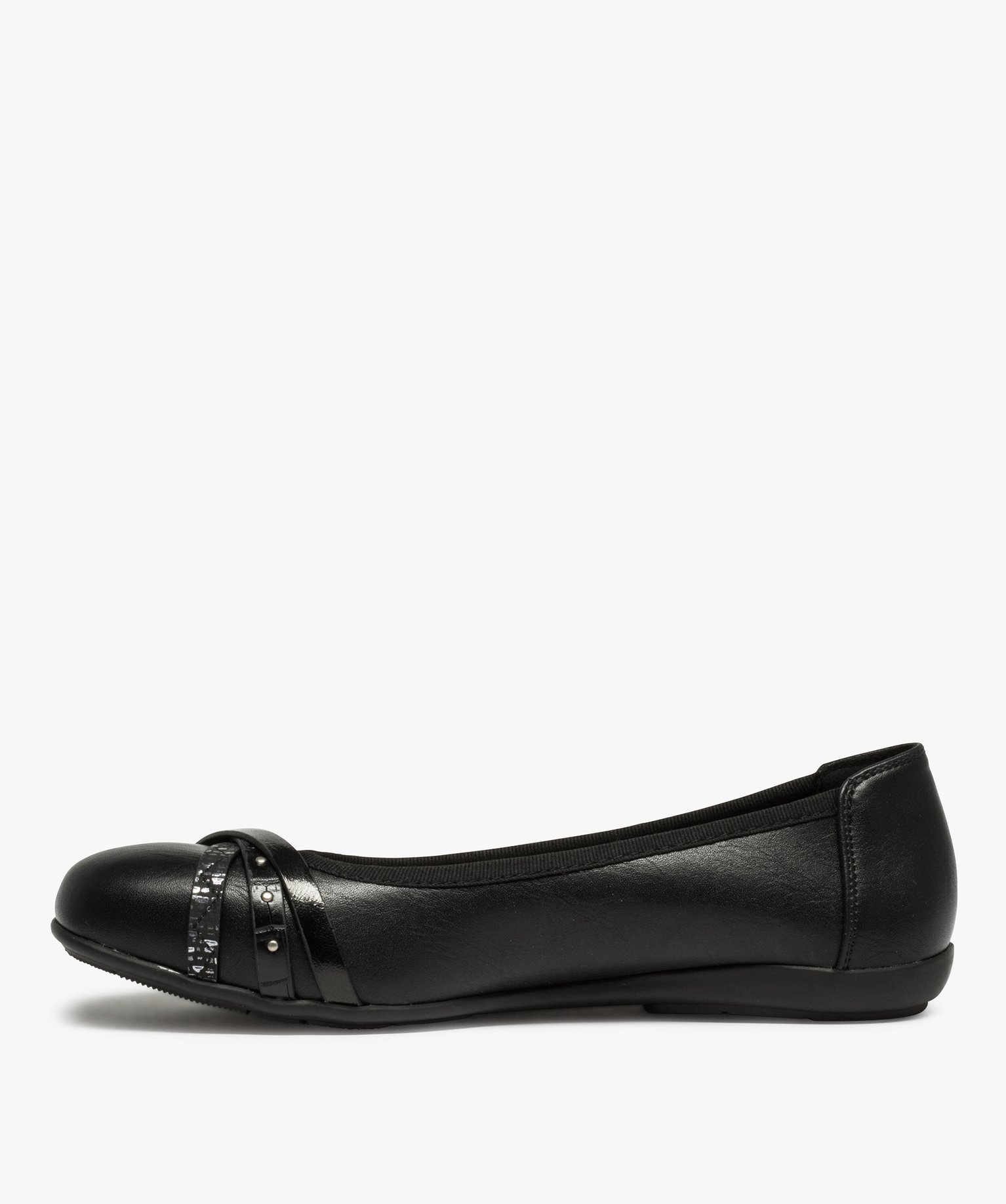 Ballerines femme unies à talon plat et brides fantaisie noir | GEMO