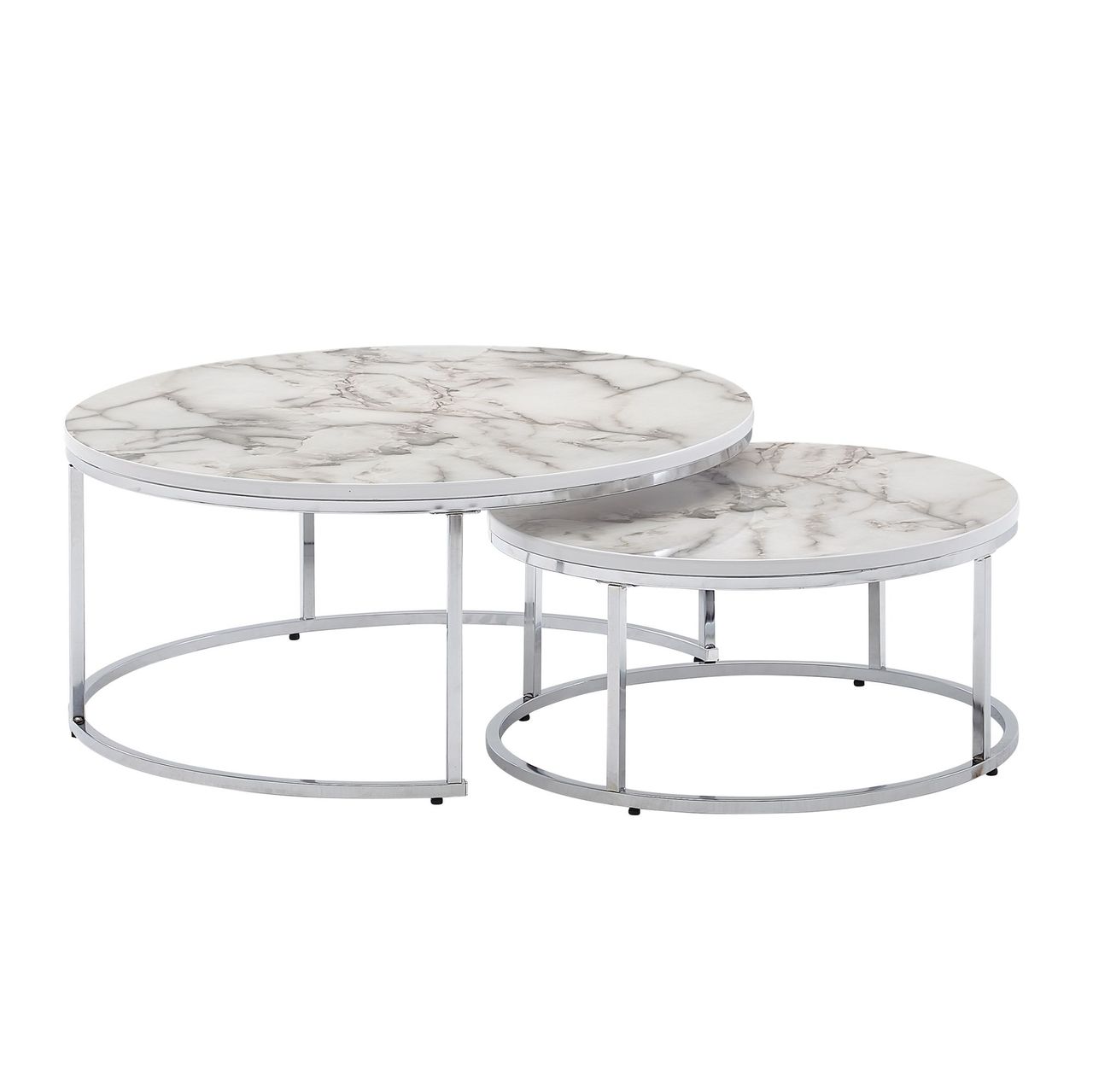 Wohnling Couchtisch 2er Set Weiß Silber Marmor Optik