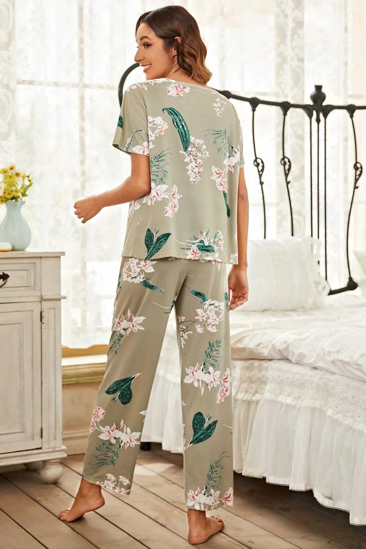 Merry See  Kurzärmliges Pyjama-Set aus weichem Stoff mit Blumendruck
