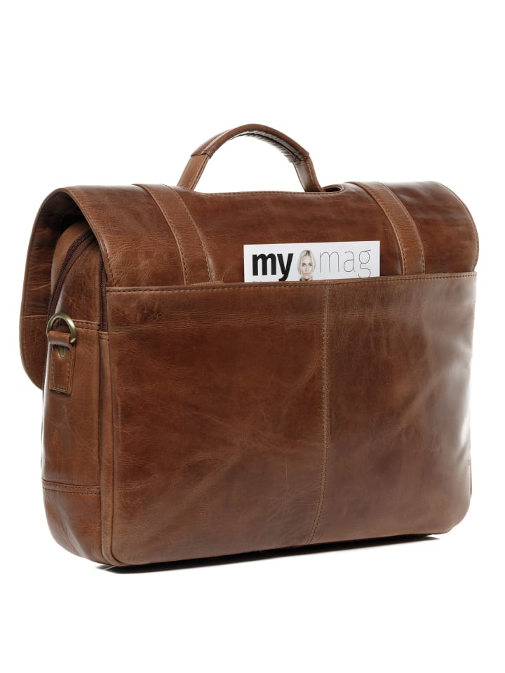 SID & VAIN Leder-Aktentasche echt Leder Aktentasche 15 Zoll Laptop Fach braun in braun günstig kaufen onesize