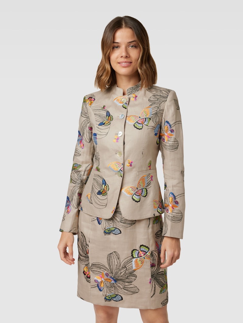 Blazer aus reinem Leinen mit Maokragen in sand