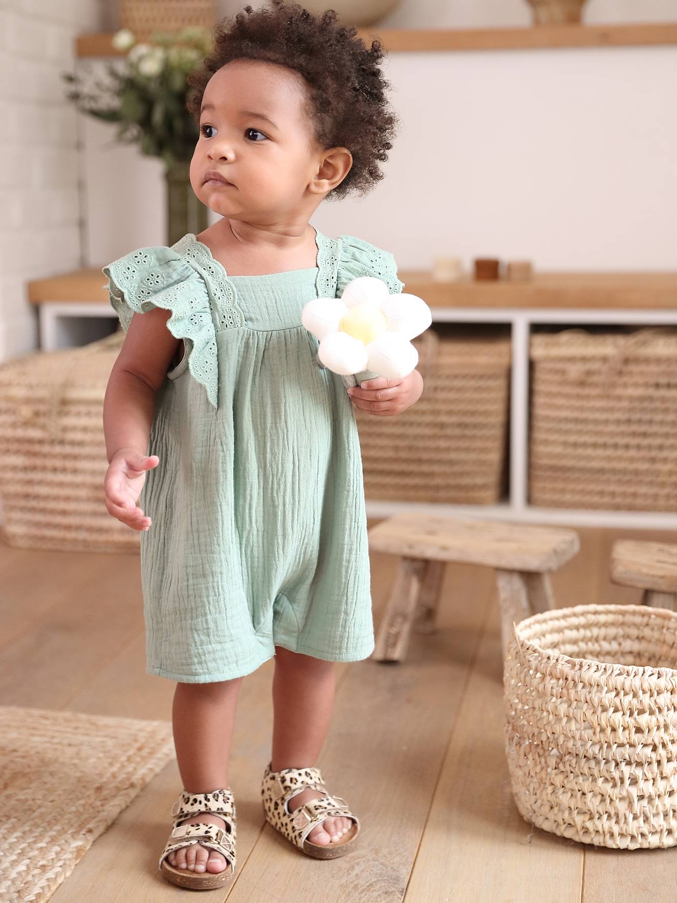 Vertbaudet Mädchen Baby Sommer-Overall - salbeigrün