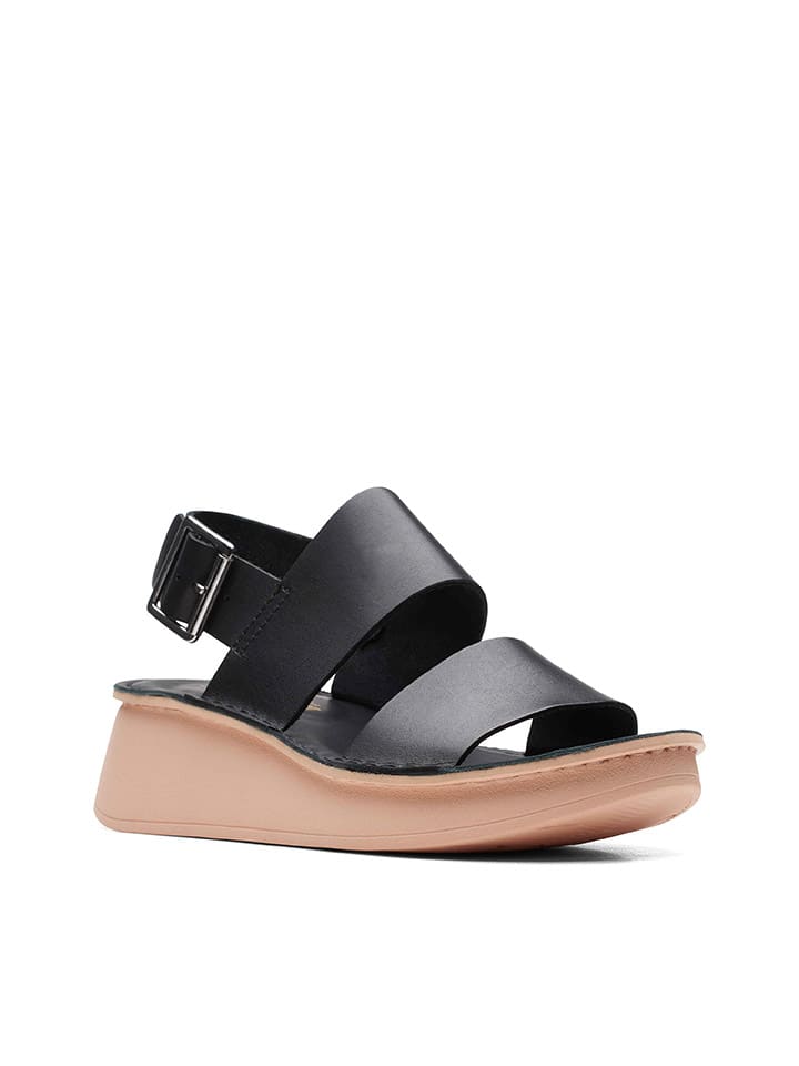 Clarks Leder-Keilsandaletten in Schwarz günstig kaufen
