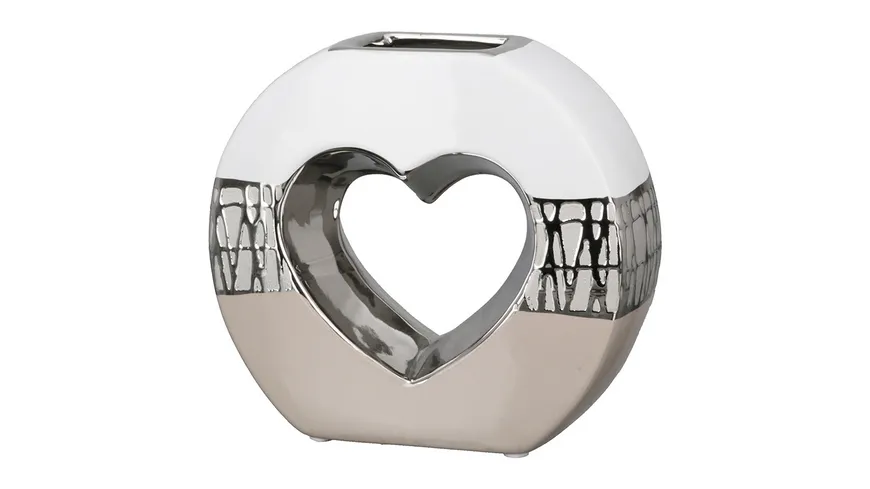 GILDE Keramik Herz-Lochvase Pico H=16,5cm beige, weiß, silber