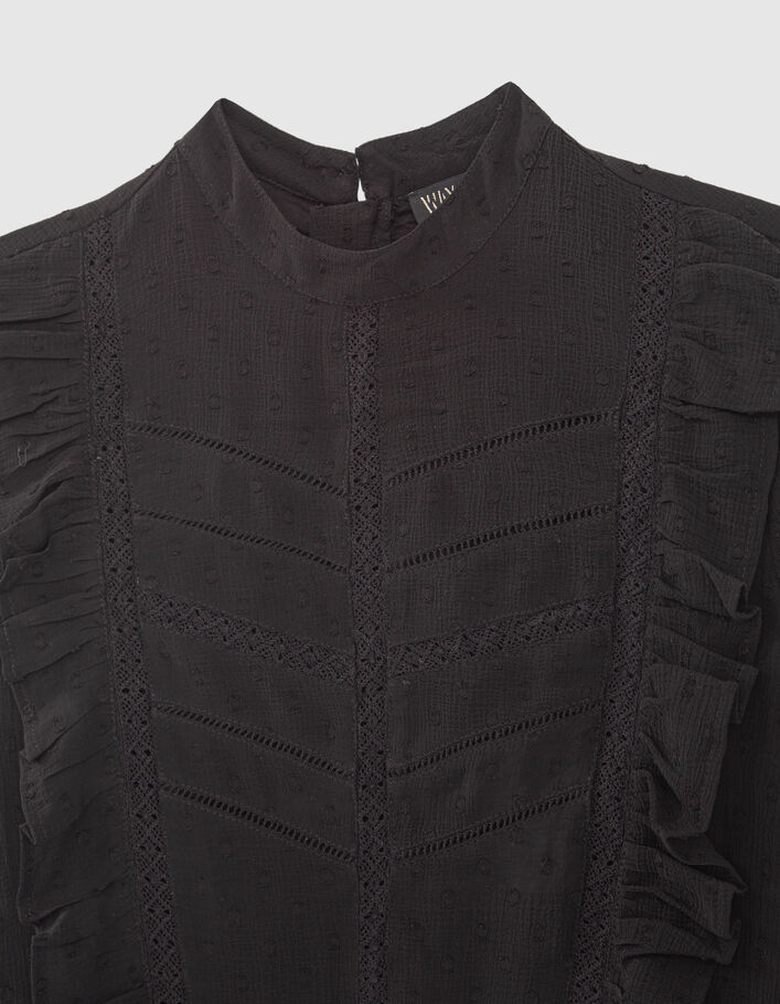 Robe noire jacquard plumetis à plastron fille