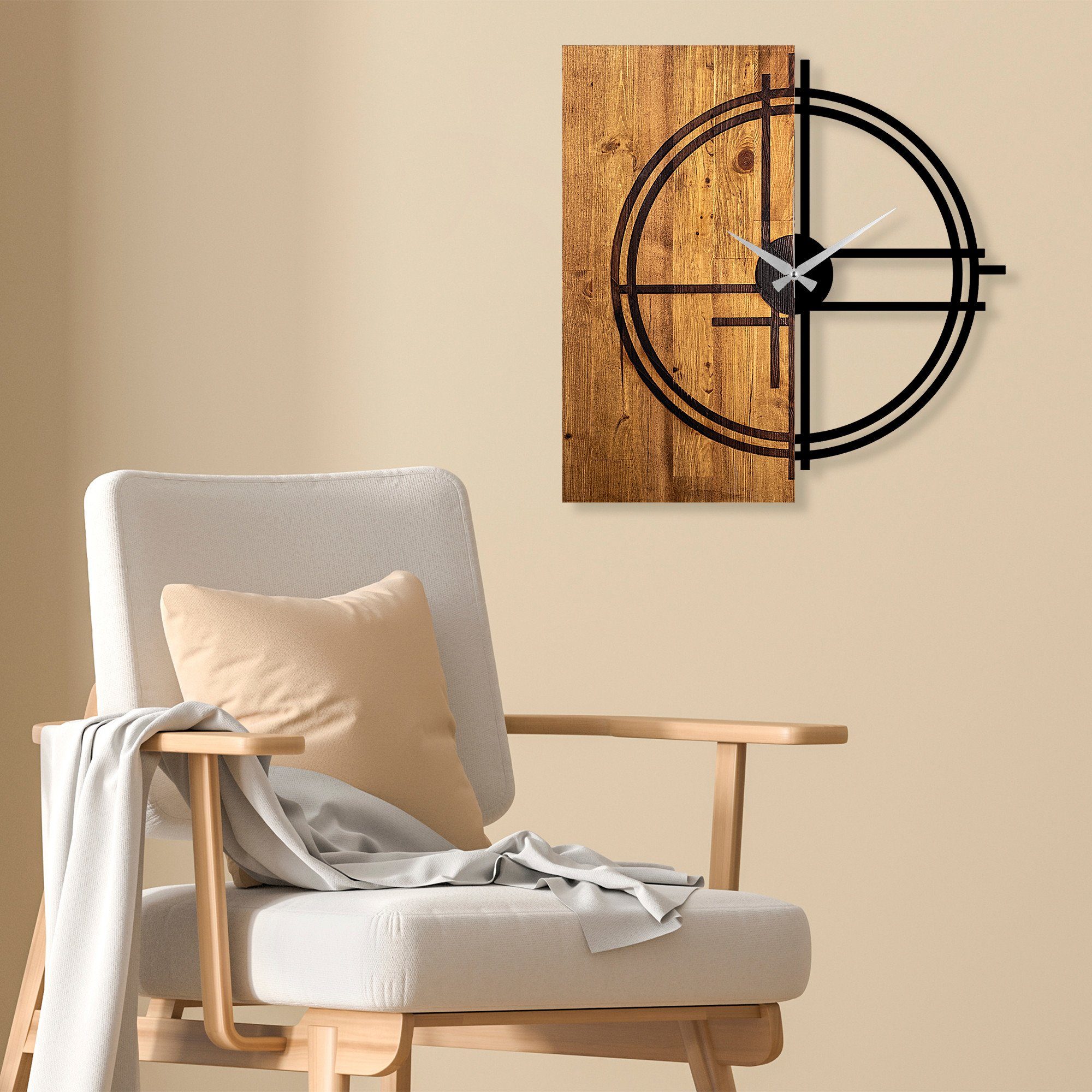 Wallity Wanduhr 56 x 3 x 58 cm, 100% Holz (Dicke: 3 cm) / Metall (Dicke: 1 cm)