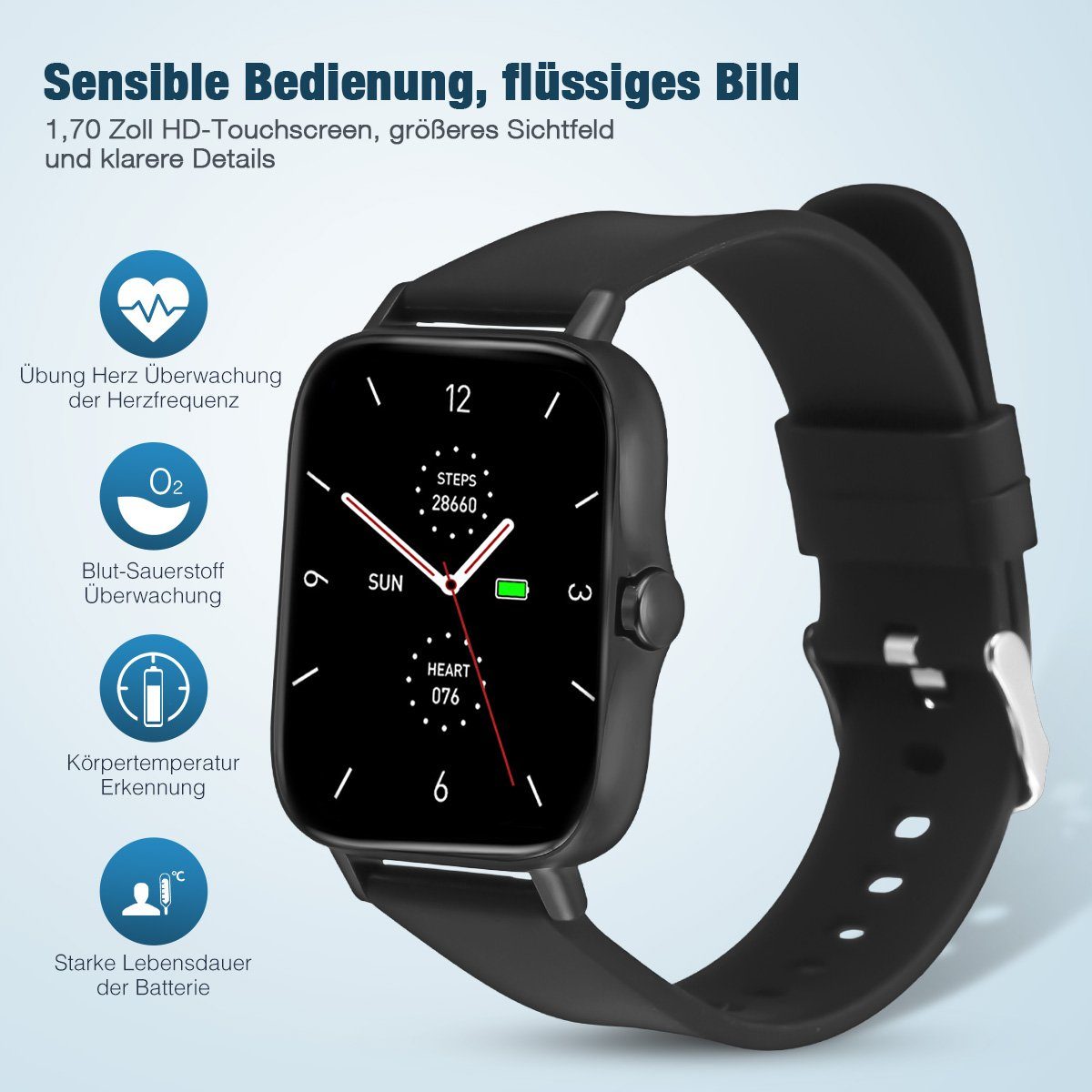 ombar Smartwatch Damen Herren,1,7 Zoll Touchscreen Fitnessuhr Smartwatch (Fitnessuhr mit Telefonfunktion/WhatsApp Notiz,Smartwatch Fitness Tracker Uhr IP67 Wasserdicht,1.70