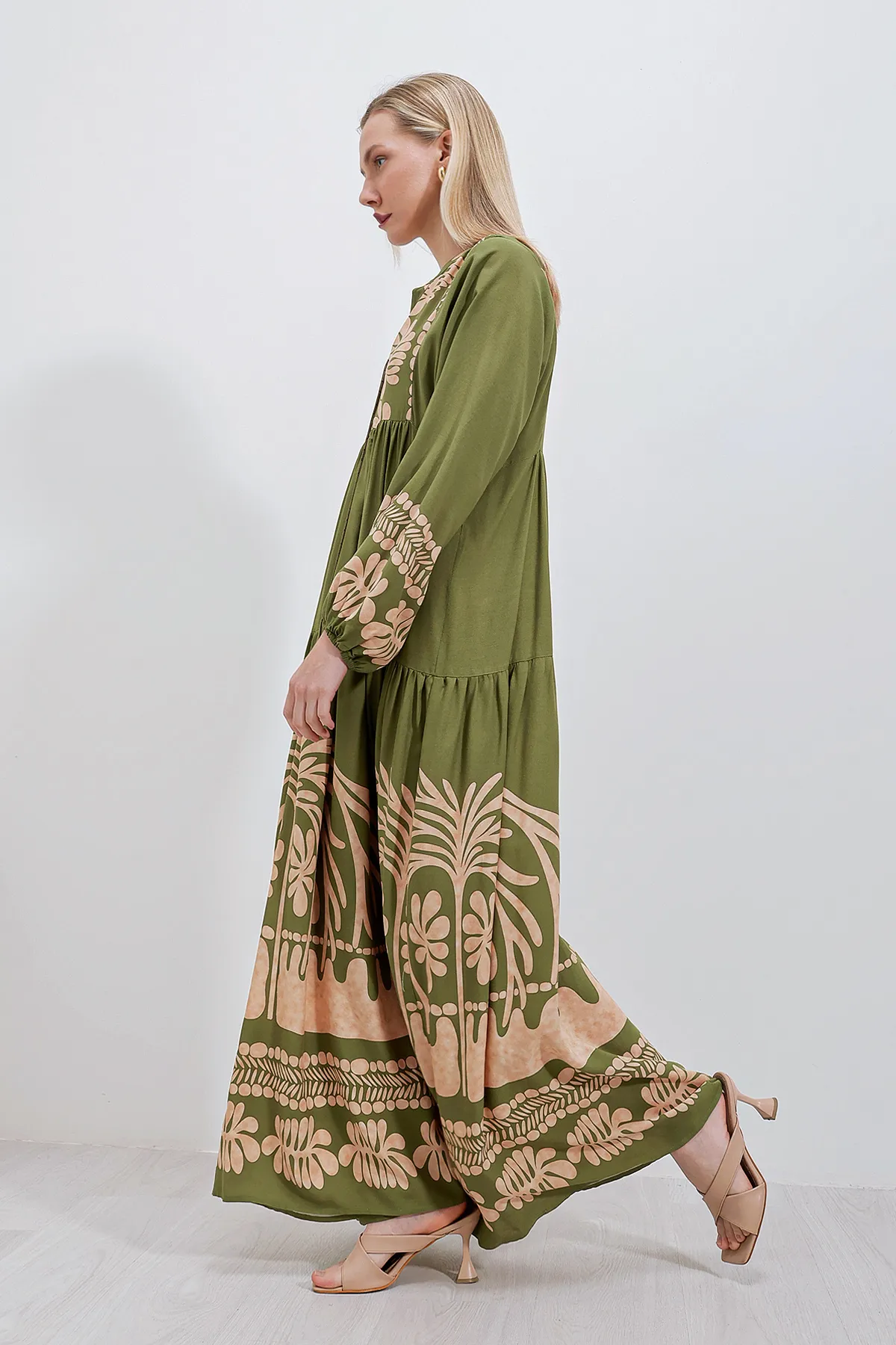 Bigdart  2423 Authentisches gemustertes Kleid - Khaki