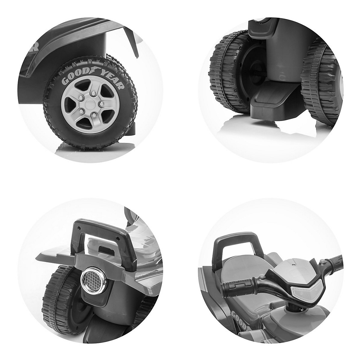 Kinder Rutschauto ATV Goodyear, Musikfunktion, Hupe Rutschautos