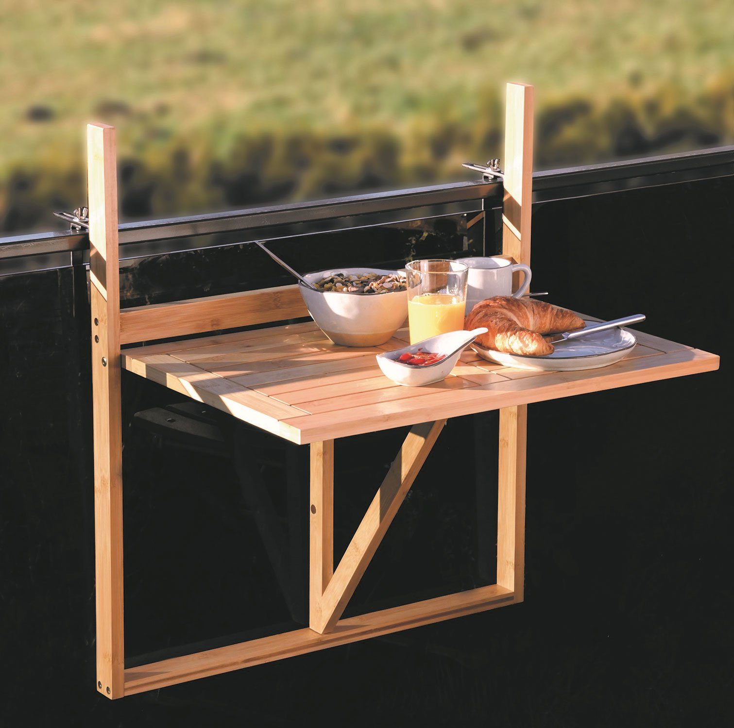 KESPER for kitchen & home Balkonhängetisch Balkon-Hängetisch Holz Balkontisch Balkonhängetisch Klapptisch Tisch, Für Geländebreite max 9cm