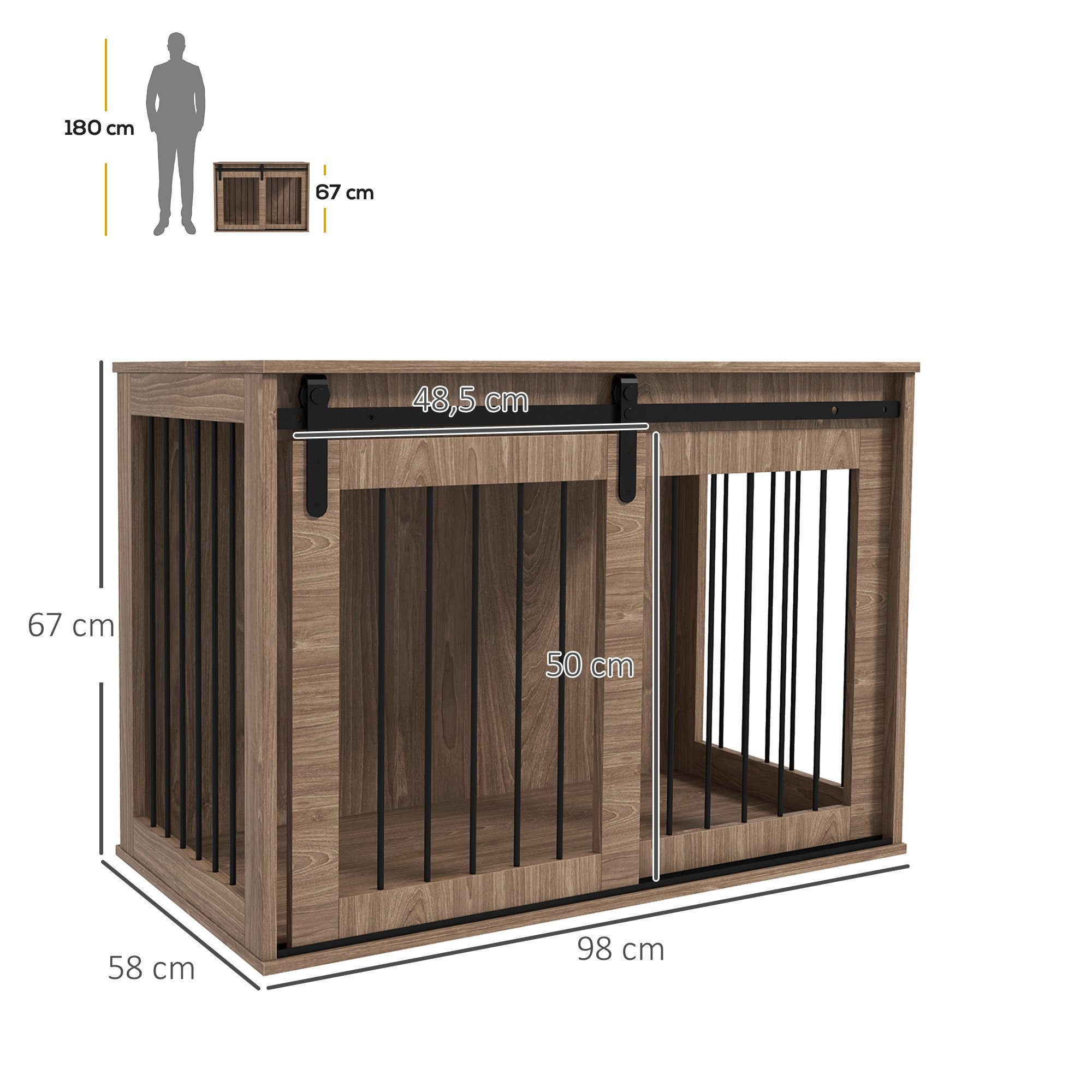 PawHut Hundehütte Hundekäfig Hundebox mit Schiebetür, Hundehaus mit Verriegelung, für große Hunde bis 30 kg, 98 x 58 x 67 cm, Walnuss