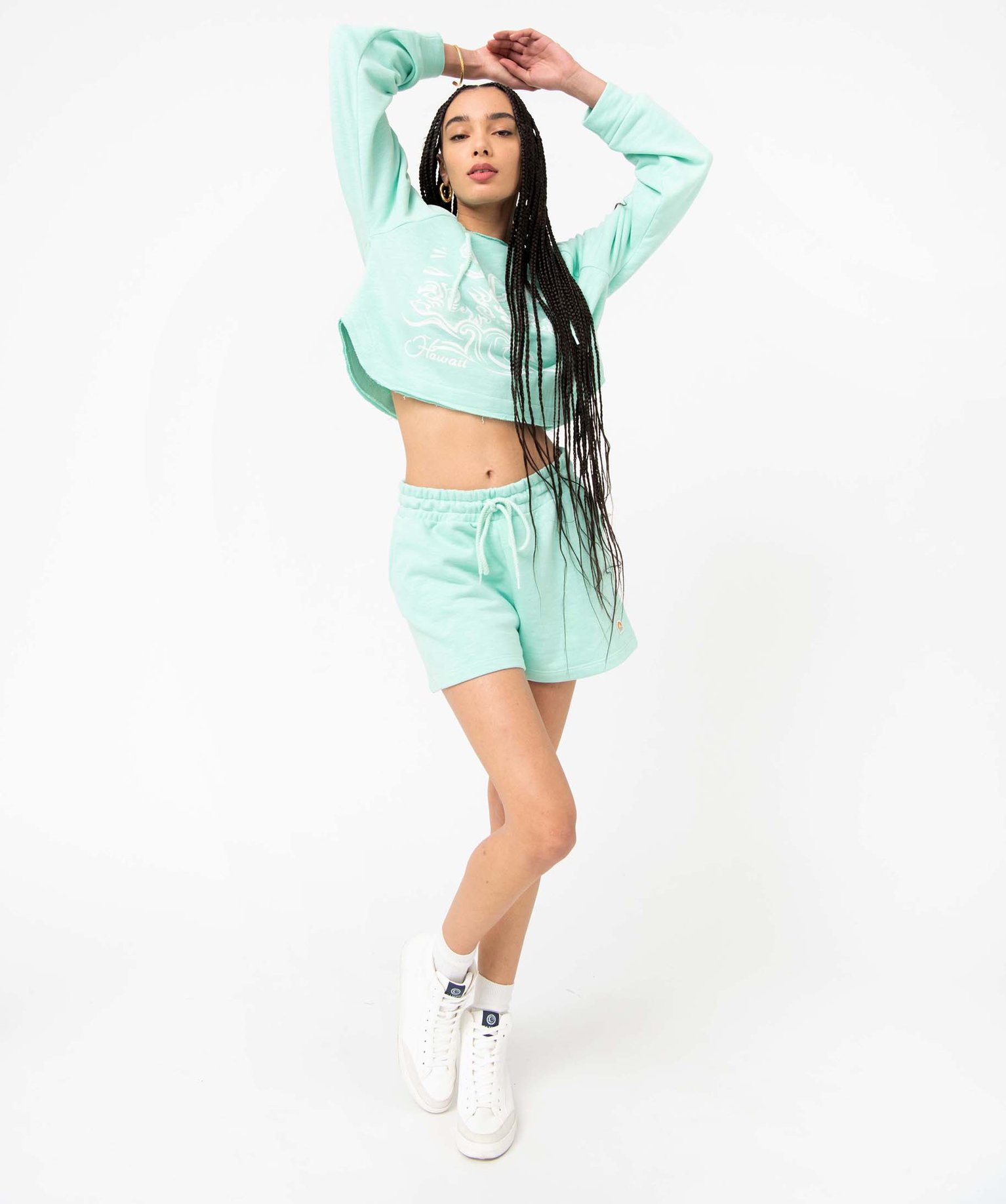 Sweat femme à capuche coupe courte - Camps United vert | GEMO