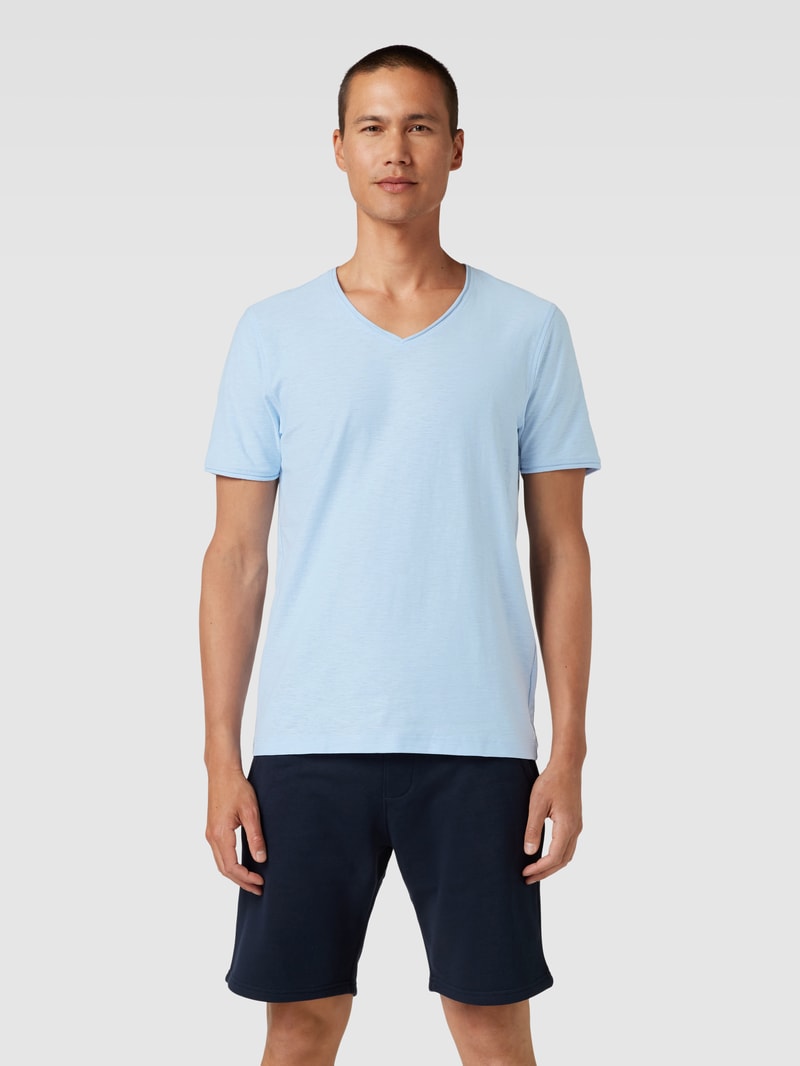 Regular Fit T-Shirt aus Baumwolle mit V-Ausschnitt in bleu
