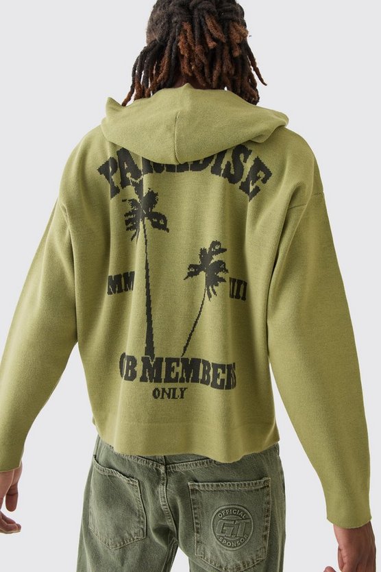 Kastiger Strick-Hoodie mit Print
