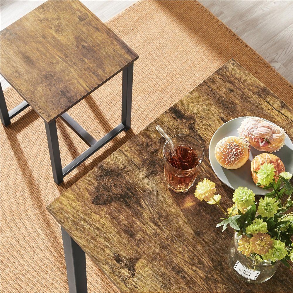 Yaheetech Essgruppe, Bartisch-Set, Stehtisch mit 2 Barhockern Holz