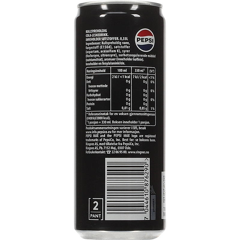 Pepsi Pepsi Max 0,33 l boks sleek