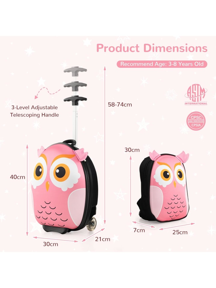 COSTWAY 2 tlg. Kinderkoffer Rucksack in Rosa günstig kaufen onesize