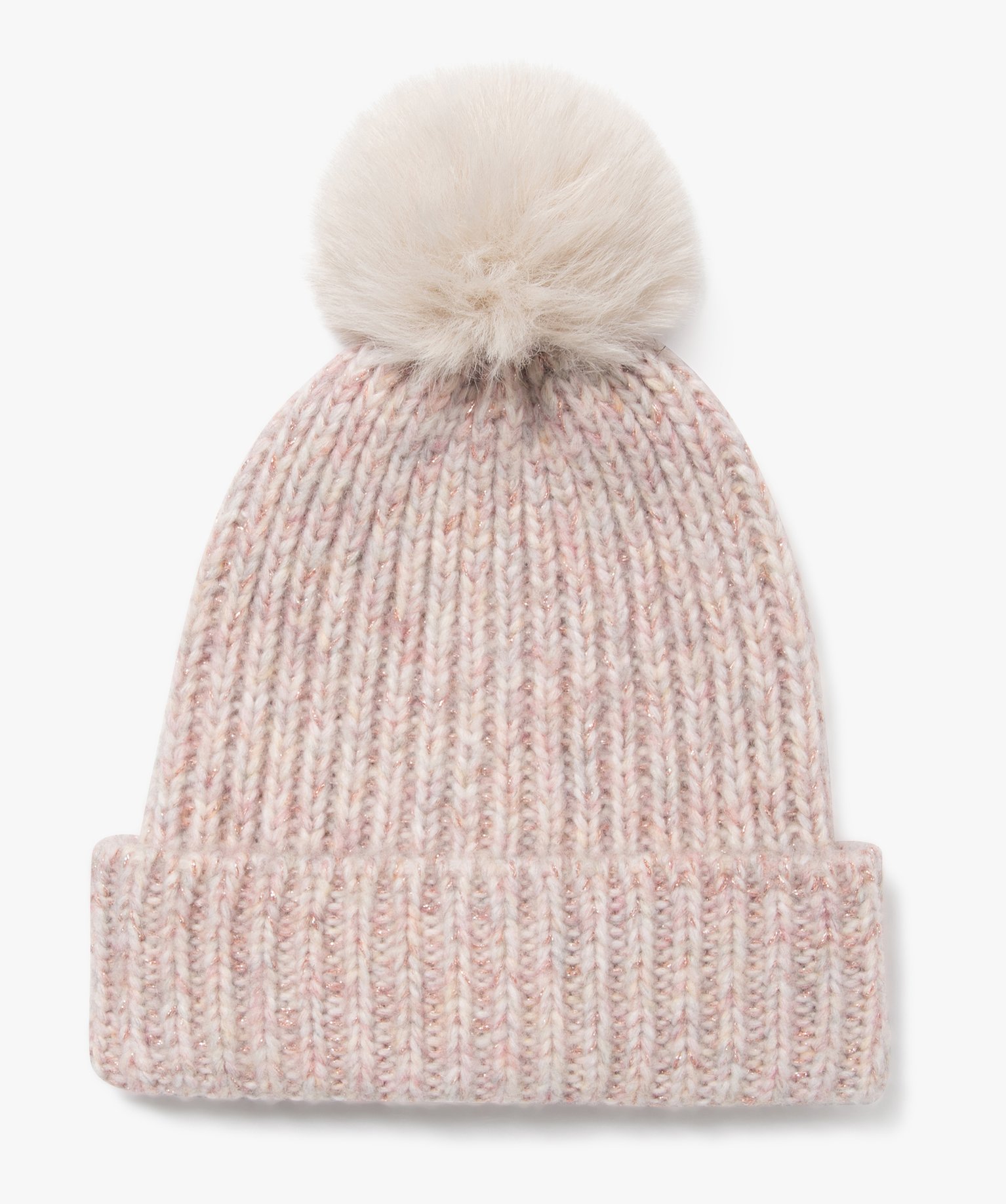 Bonnet en maille pailletée avec pompon fille rose | GEMO