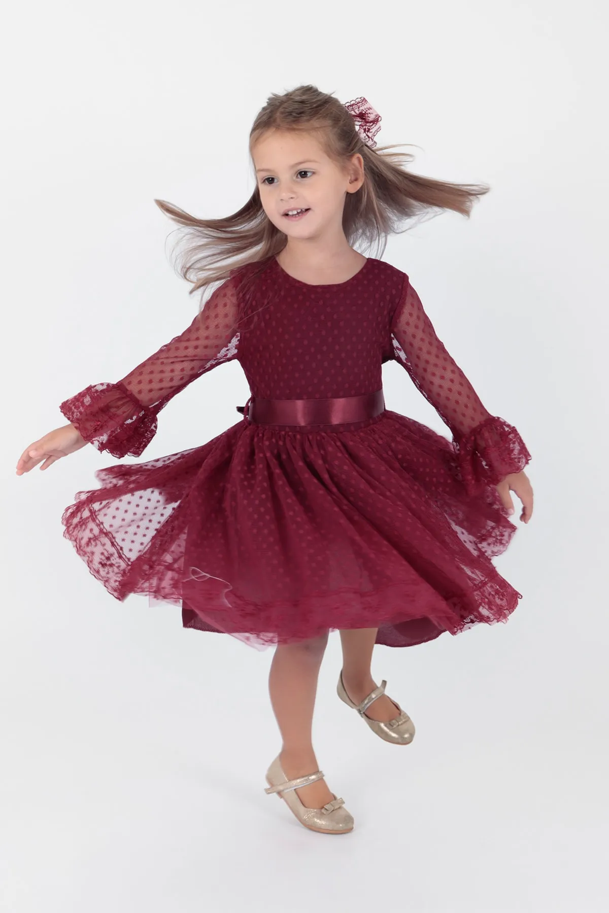 AHENGİM  Trendiges Abendkleid für Mädchen mit Schnalle und Tüllspitze Ak2209