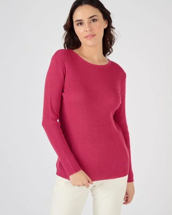 Pull col rond 50% laine mérinos, uni et rayé