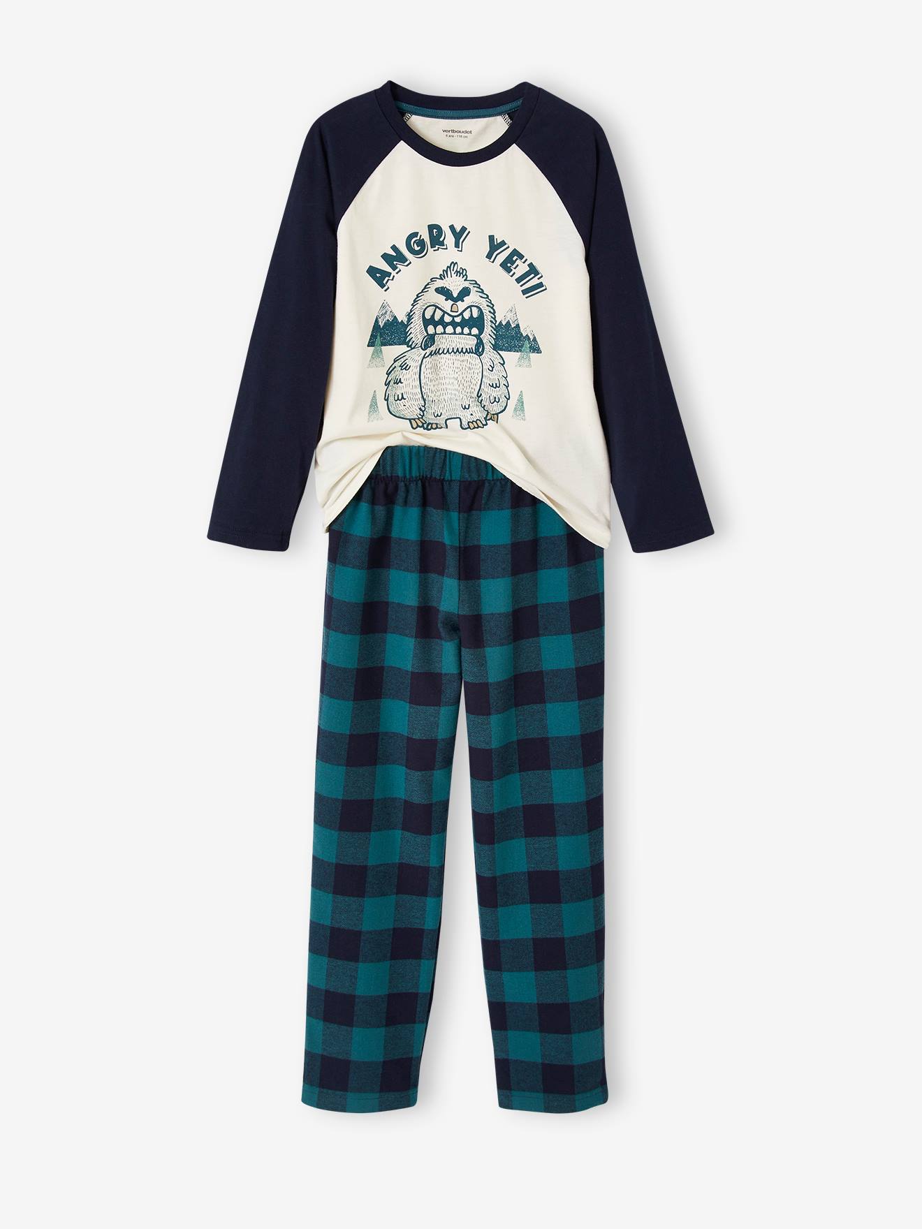 Pyjama yéti garçon avec bas en flanelle bleu grisé