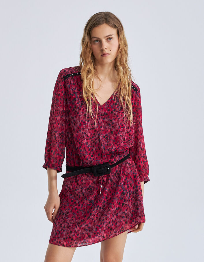 Robe courte rose imprimé léo rock recyclée Femme