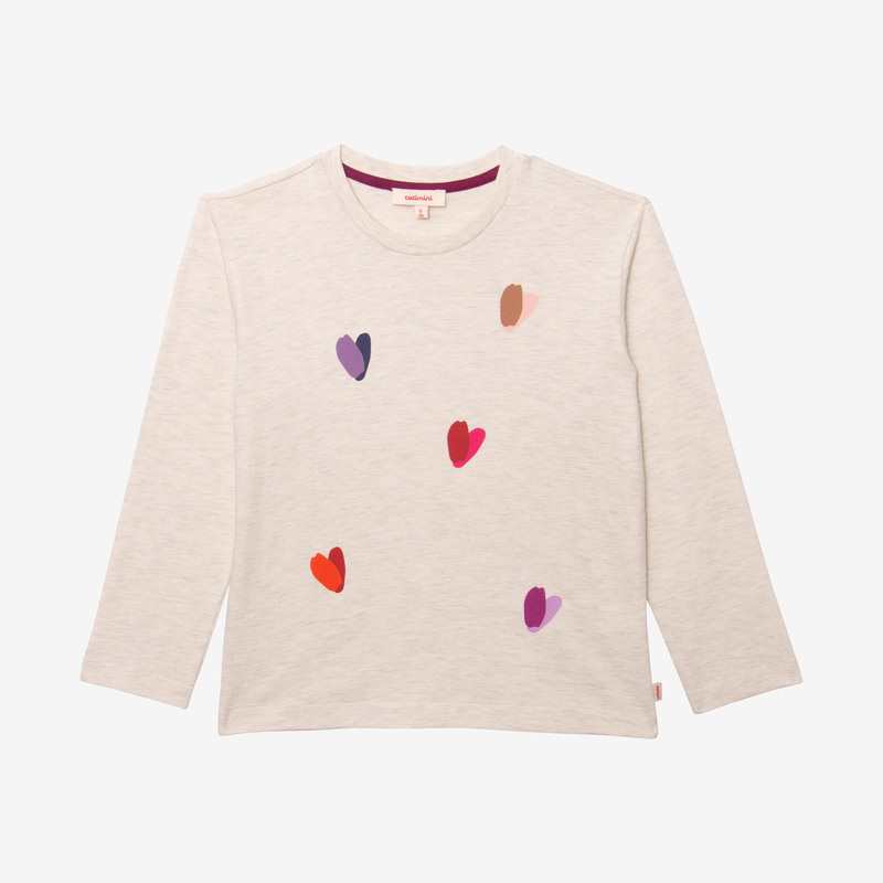 T-shirt fille à coeurs gris chiné en coton recyclé Catimini