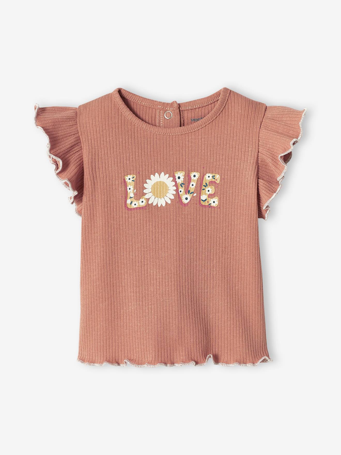 T-shirt love bébé manches courtes vieux rose