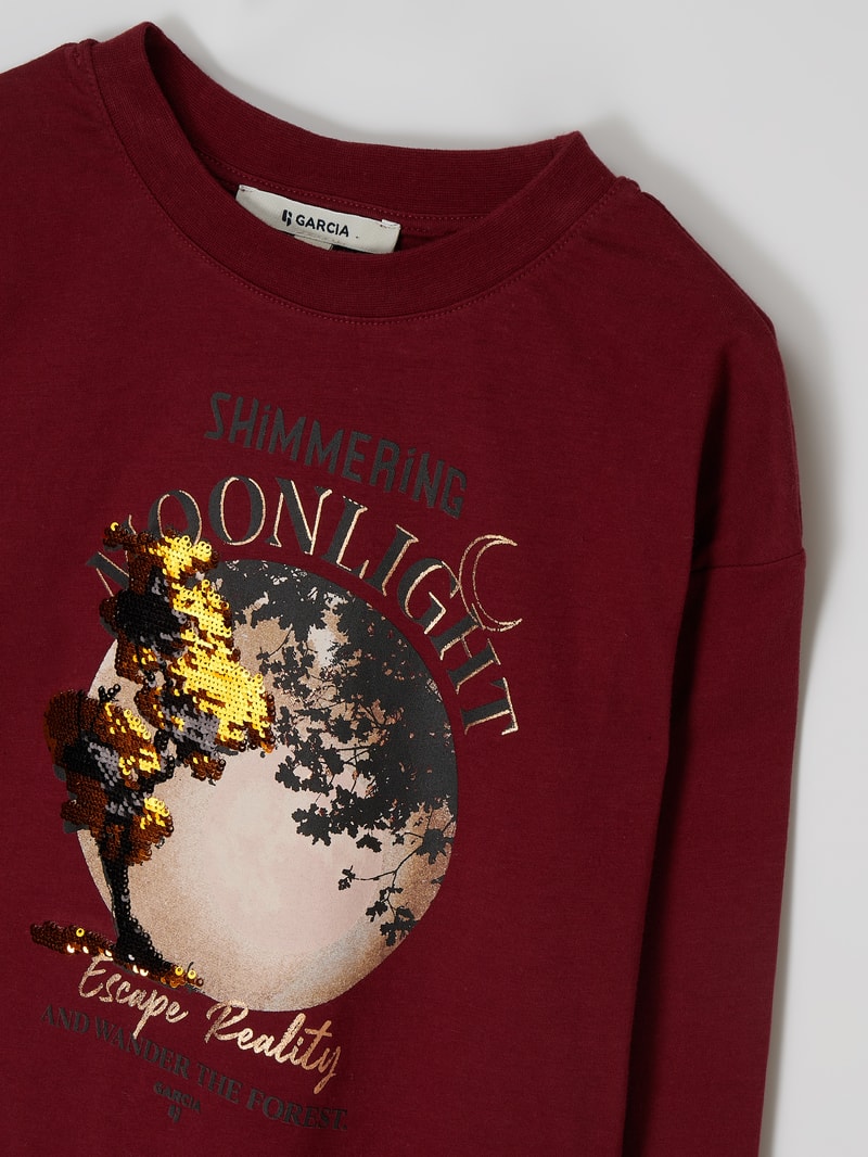 Longsleeve mit Mond-Print in bordeaux rot