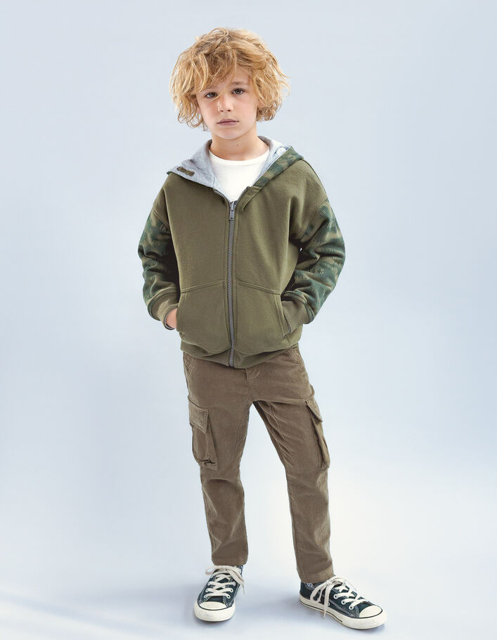 Cardigan réversible gris et kaki à capuche garçon
