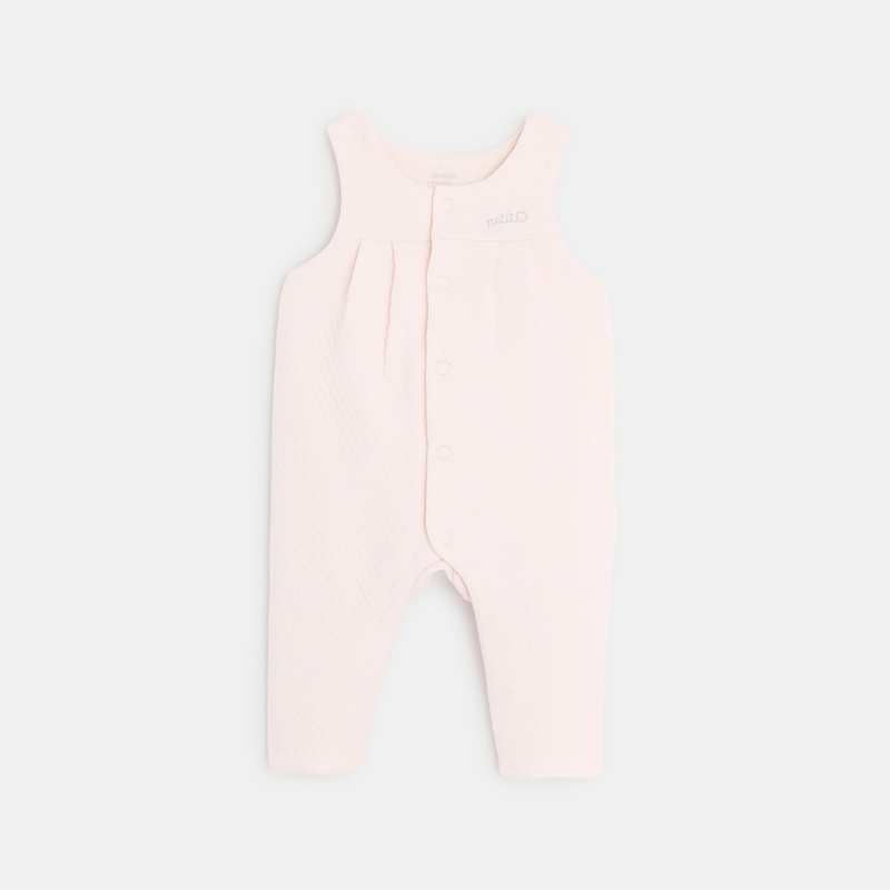 Salopette coton quilté et body fleuri rose naissance