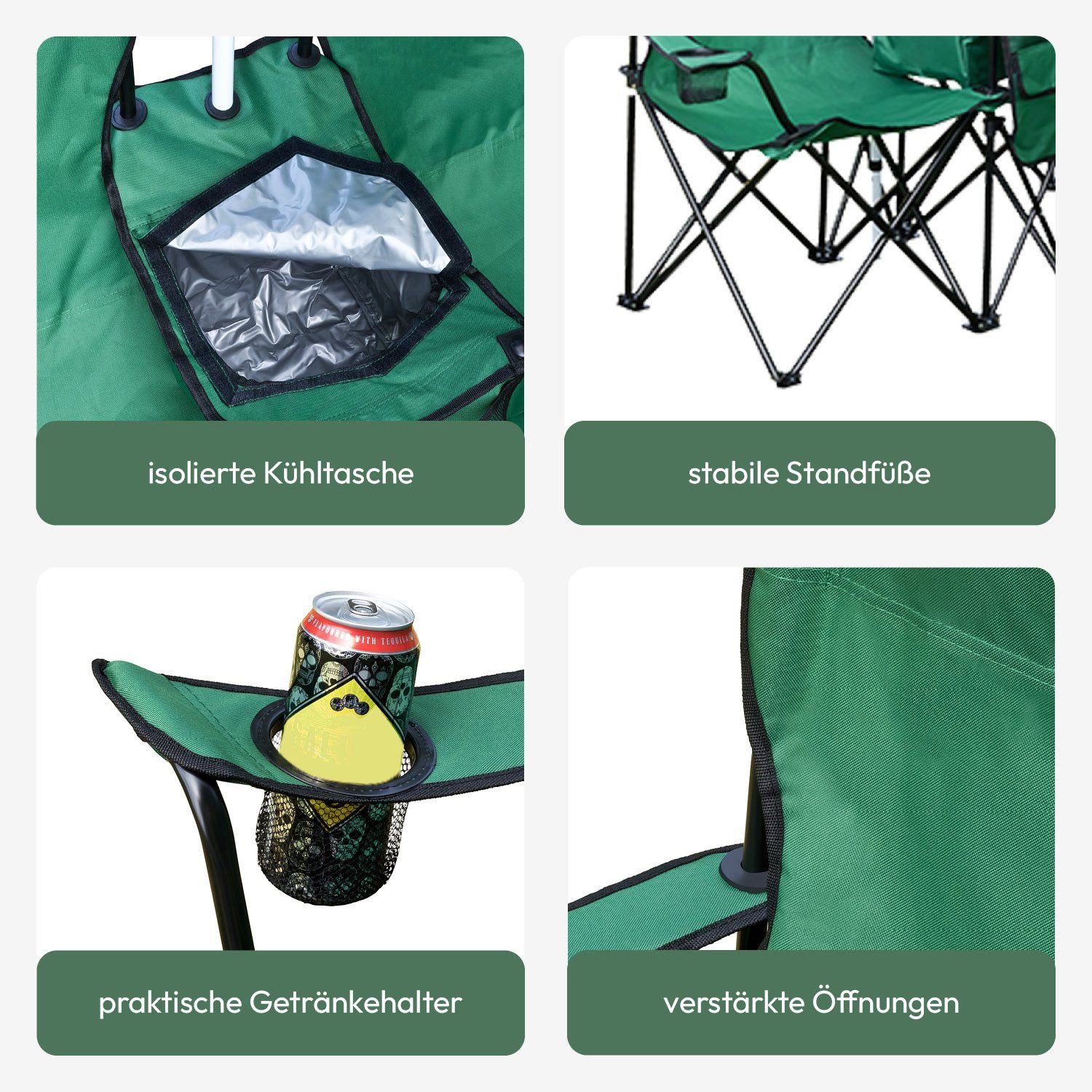 MOVAN Campingstuhl 2er Partner Anglerstuhl Campingstuhl mit Sonnenschirm und Kühlfach