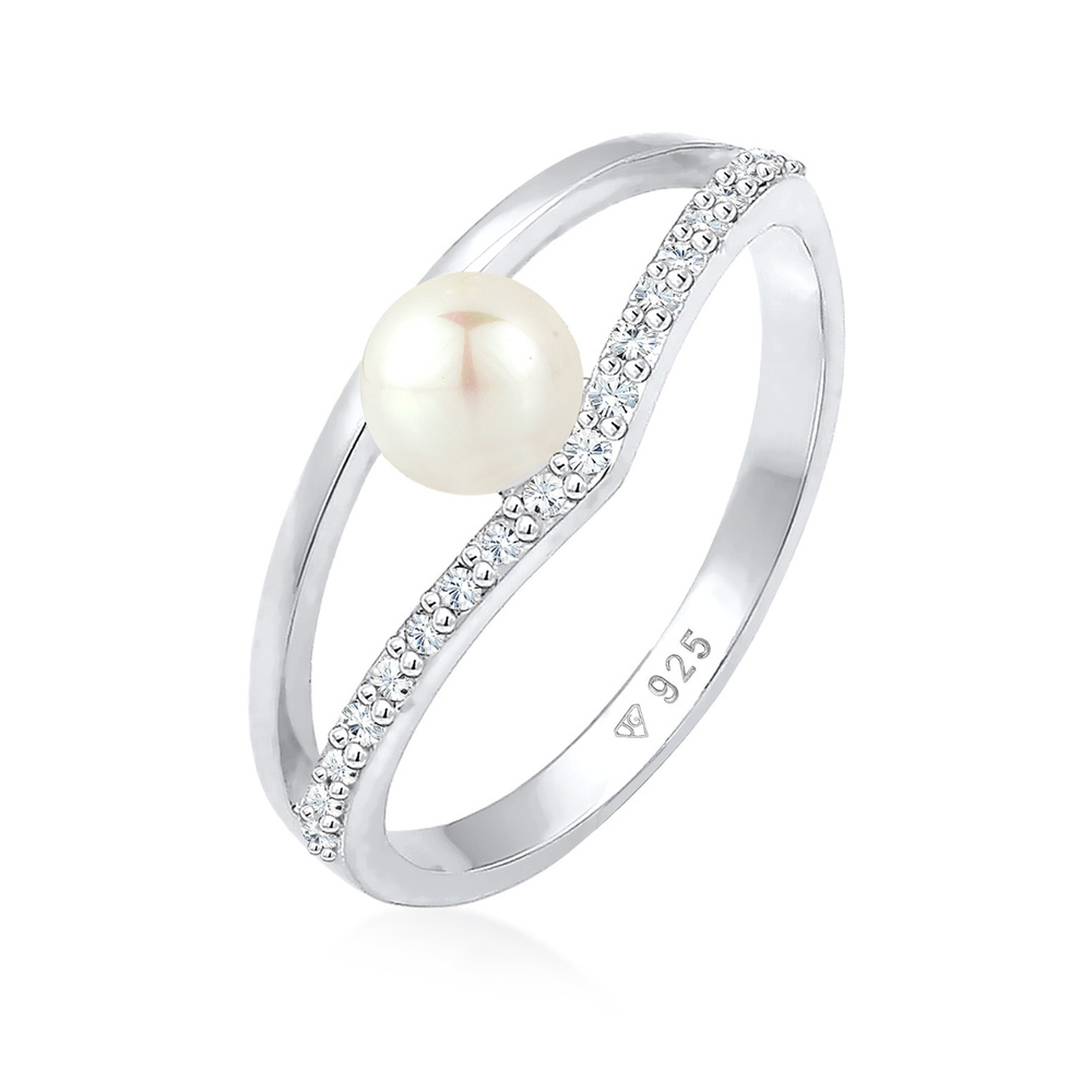 Elli Elli Bague Femmes Élégant Géo Design avec perle d'eau douce et cristaux en argent Bague