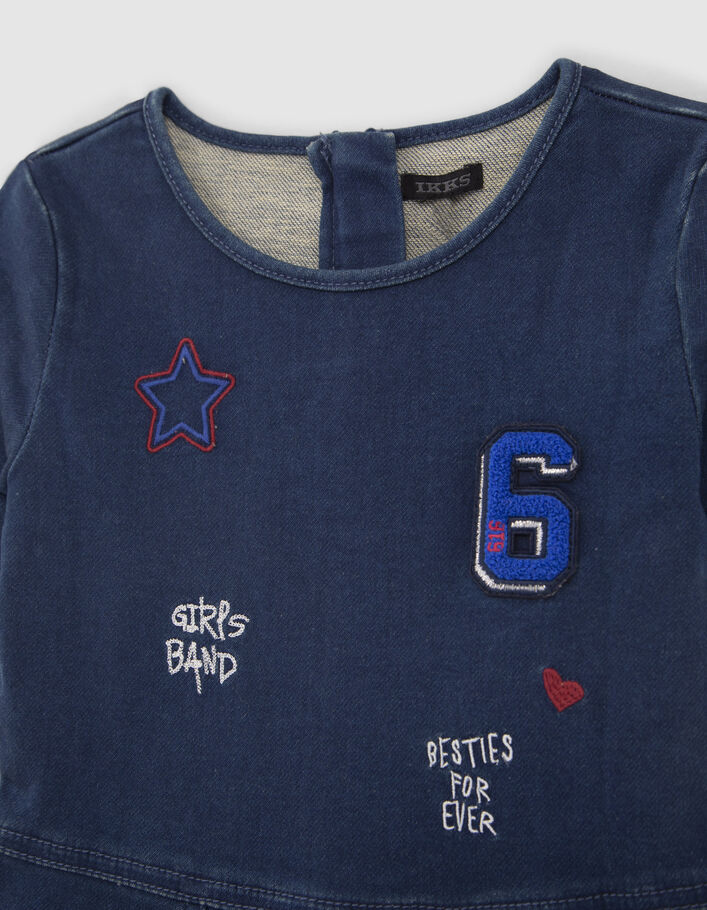 Robe patineuse en jean brut brodée fille