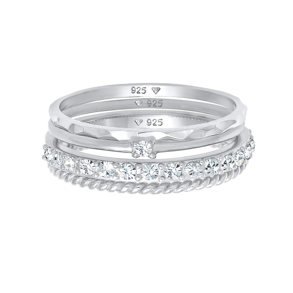Elli Elli Bague Bague empilée pour femme, set de 4, torsadée en argent sterling 925 Bague