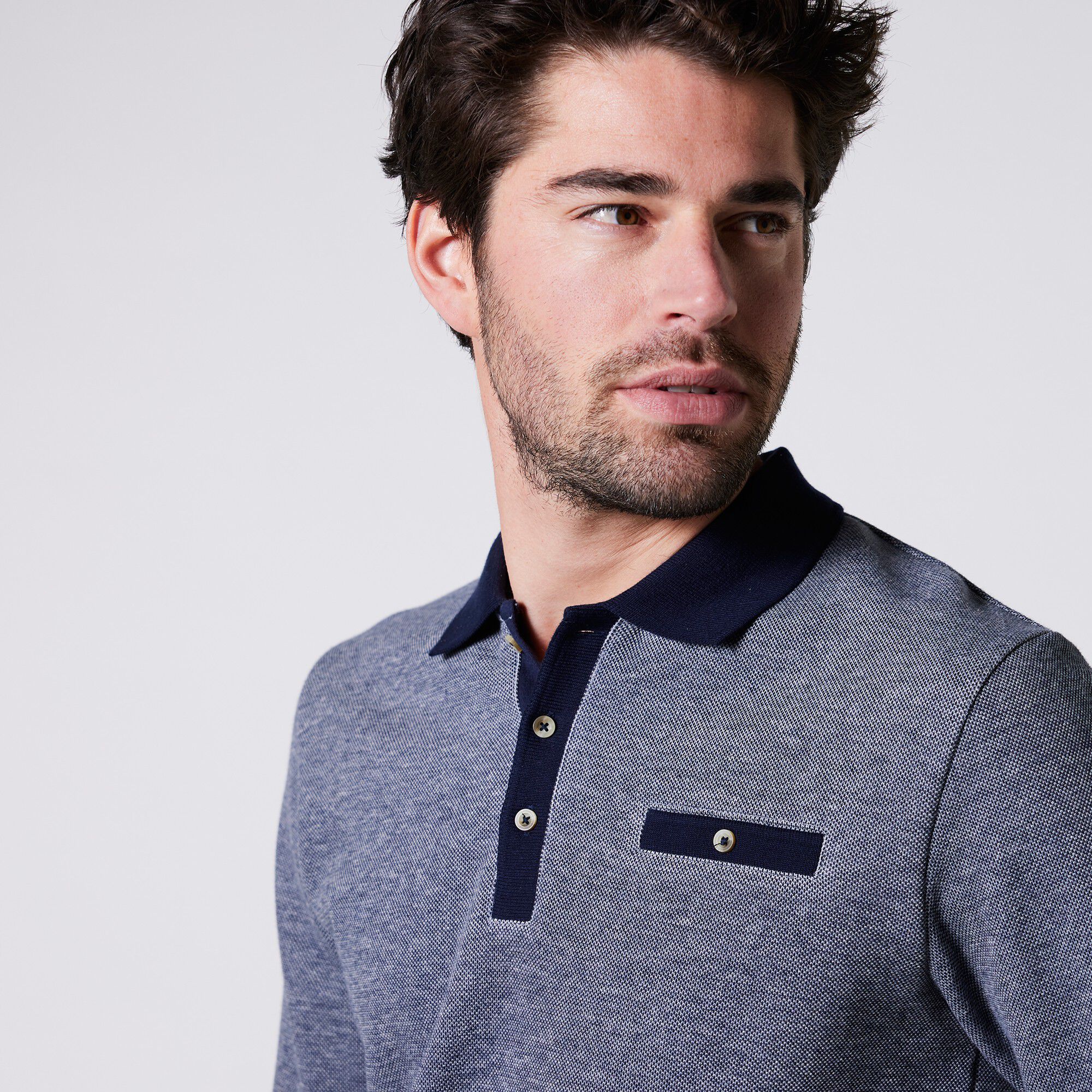 Polo bicolore maille chaude, manches longues