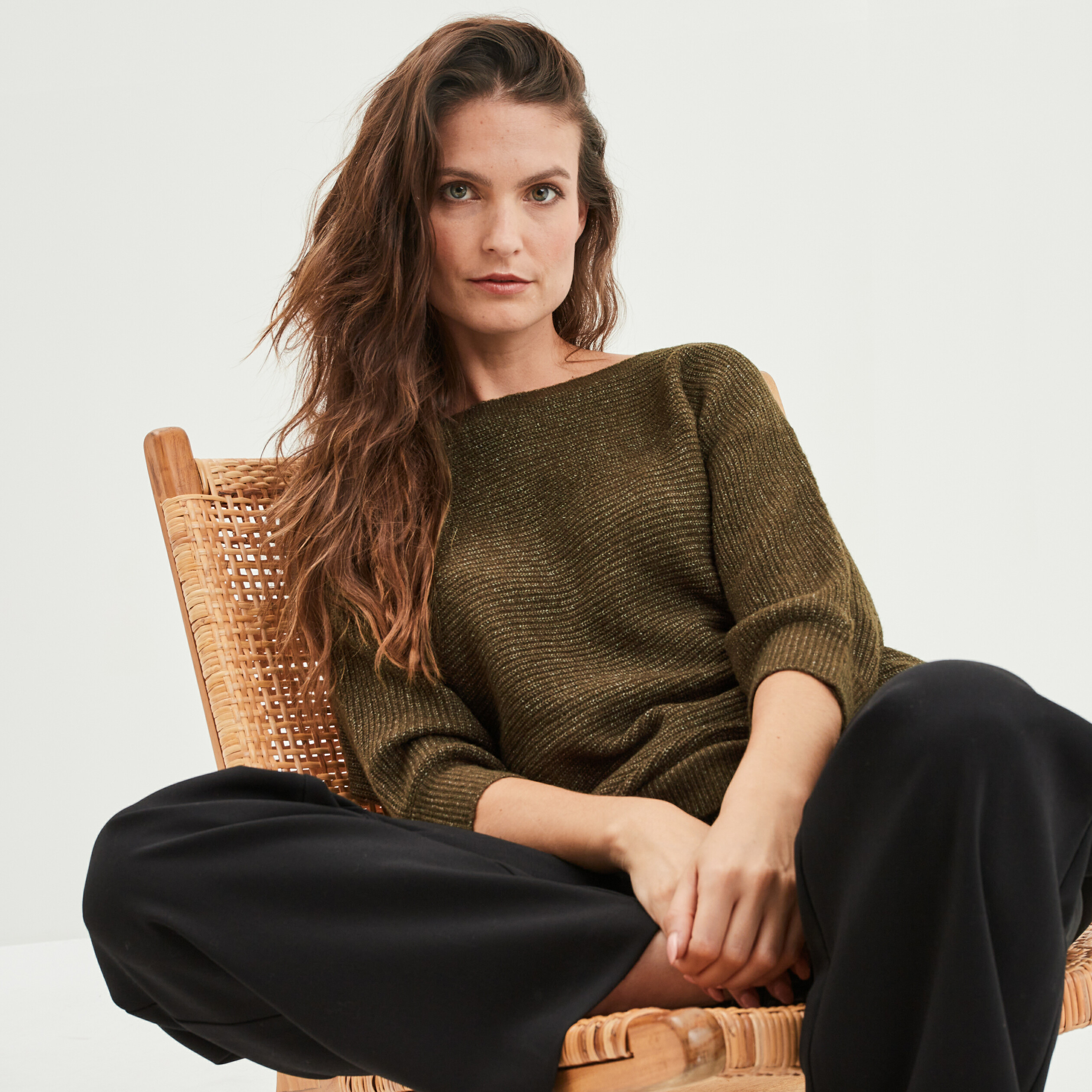 Pull manches 3 4 vert kaki femme | La Halle