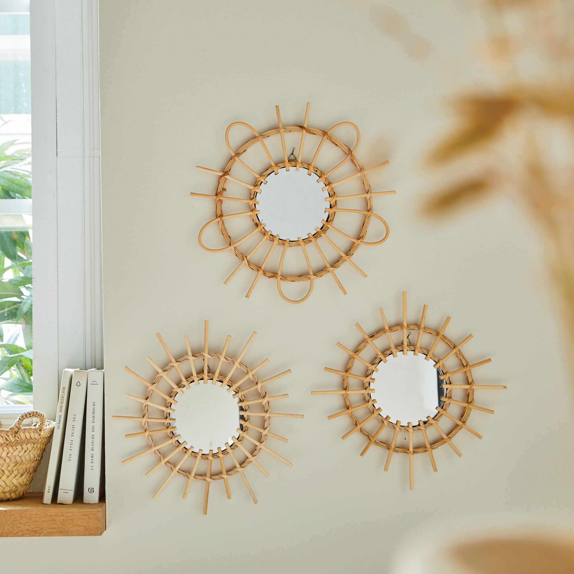 Miroir rond rotin