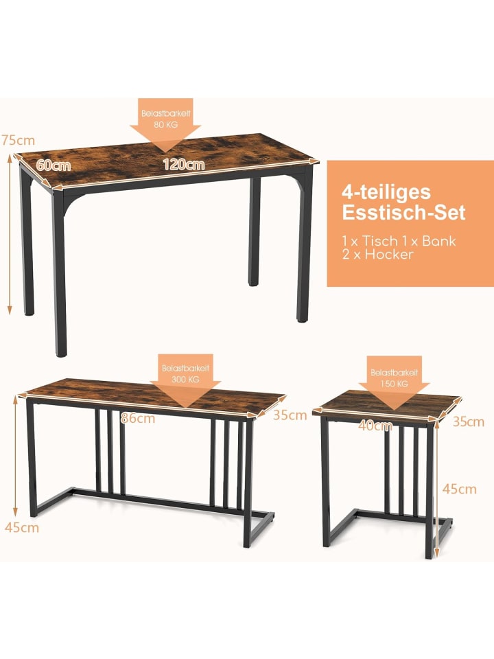 COSTWAY Esstisch 4er Set in Braun günstig kaufen onesize